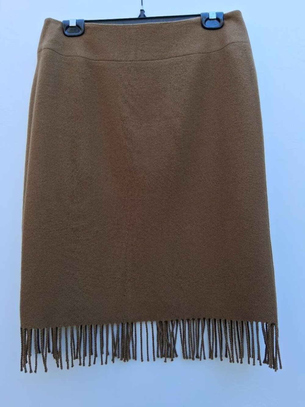 Vintage JONES NEW YORK SIGNATURE wool pencil skirt with fringe, mustard (s. 12)